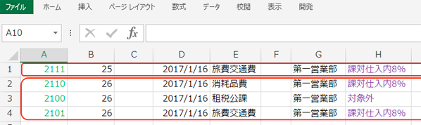 弥生会計でインポートできる記述形式の画像